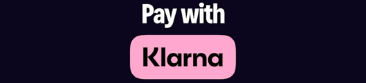 Click here to apply for Klarna Klarna logo in bold black font.