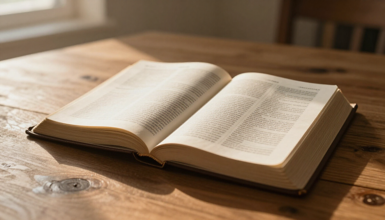 An open Bible in morning sunlight representing faith in a busy world.