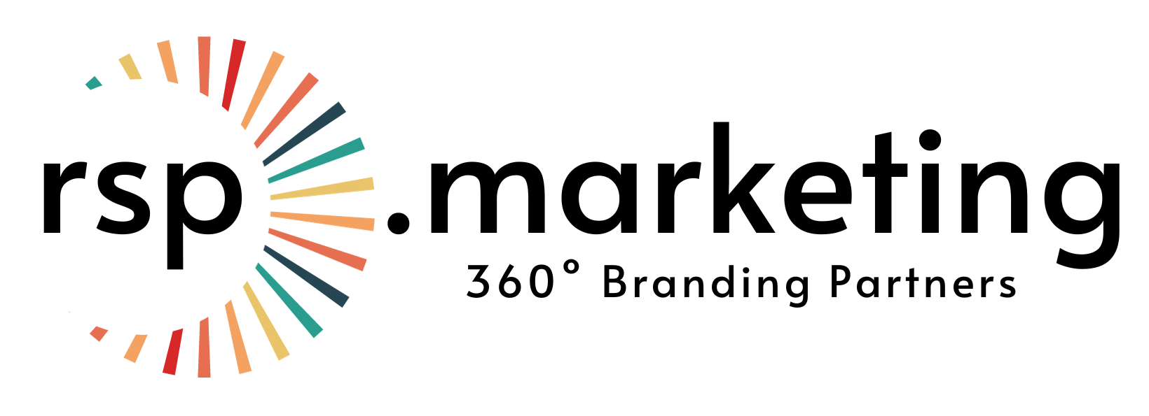 Logo for rsp.marketing featuring a circular, multi-colored sunburst icon next to the text 