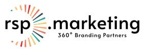 Logo for rsp.marketing featuring a circular, multi-colored sunburst icon next to the text 