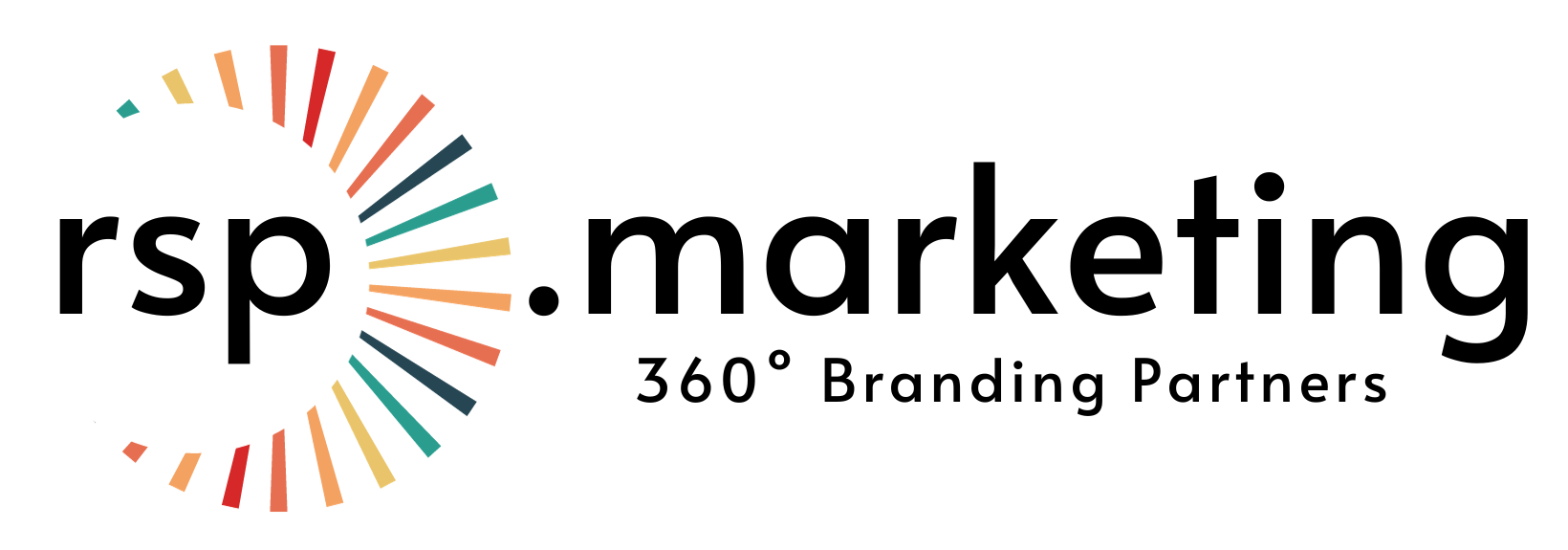 Logo for rsp.marketing featuring a circular, multi-colored sunburst icon next to the company name and tagline.