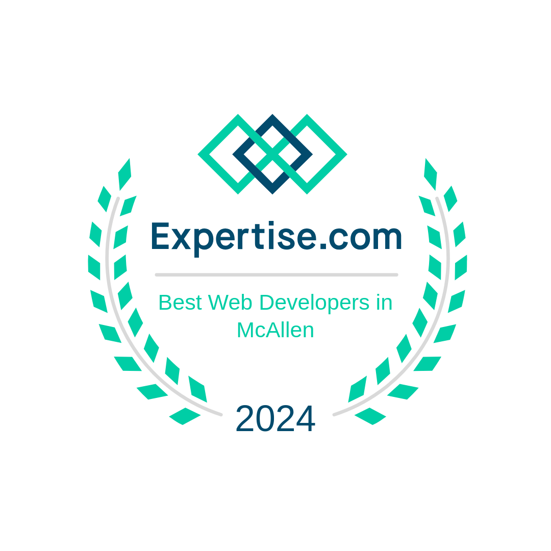 Expertise.com badge for Best Web Developers in McAllen 2024, featuring a teal and dark blue laurel design.