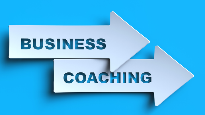 Two white arrows pointing right against a blue background, labeled 