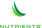Allied nutrients logo featuring a gradient interwoven globe with 3 blades of grass extending from the left side. 