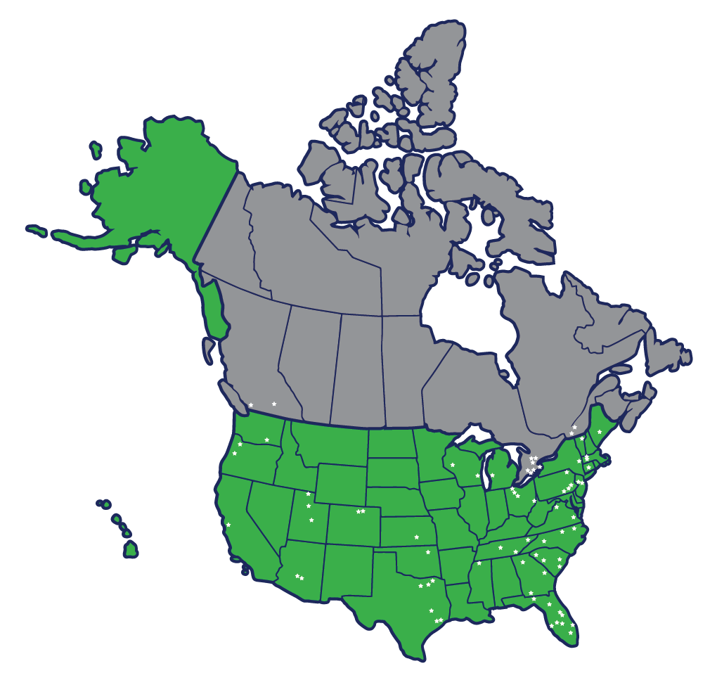A map of the united states and canada