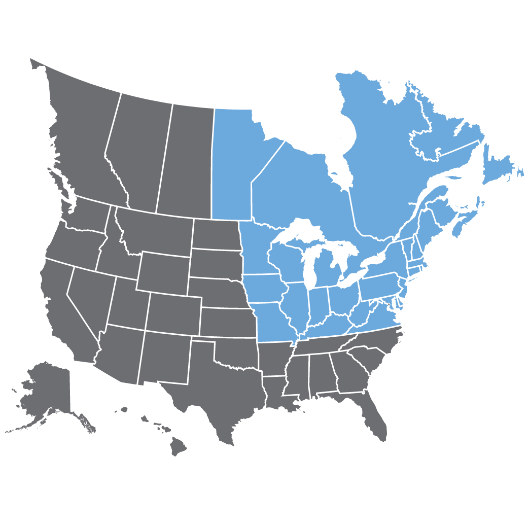 a map of the united states showing the states in blue and gray .