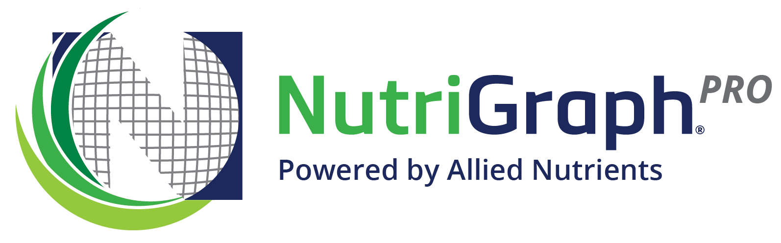 The logo for nutrigraph pro is powered by allied nutrients.