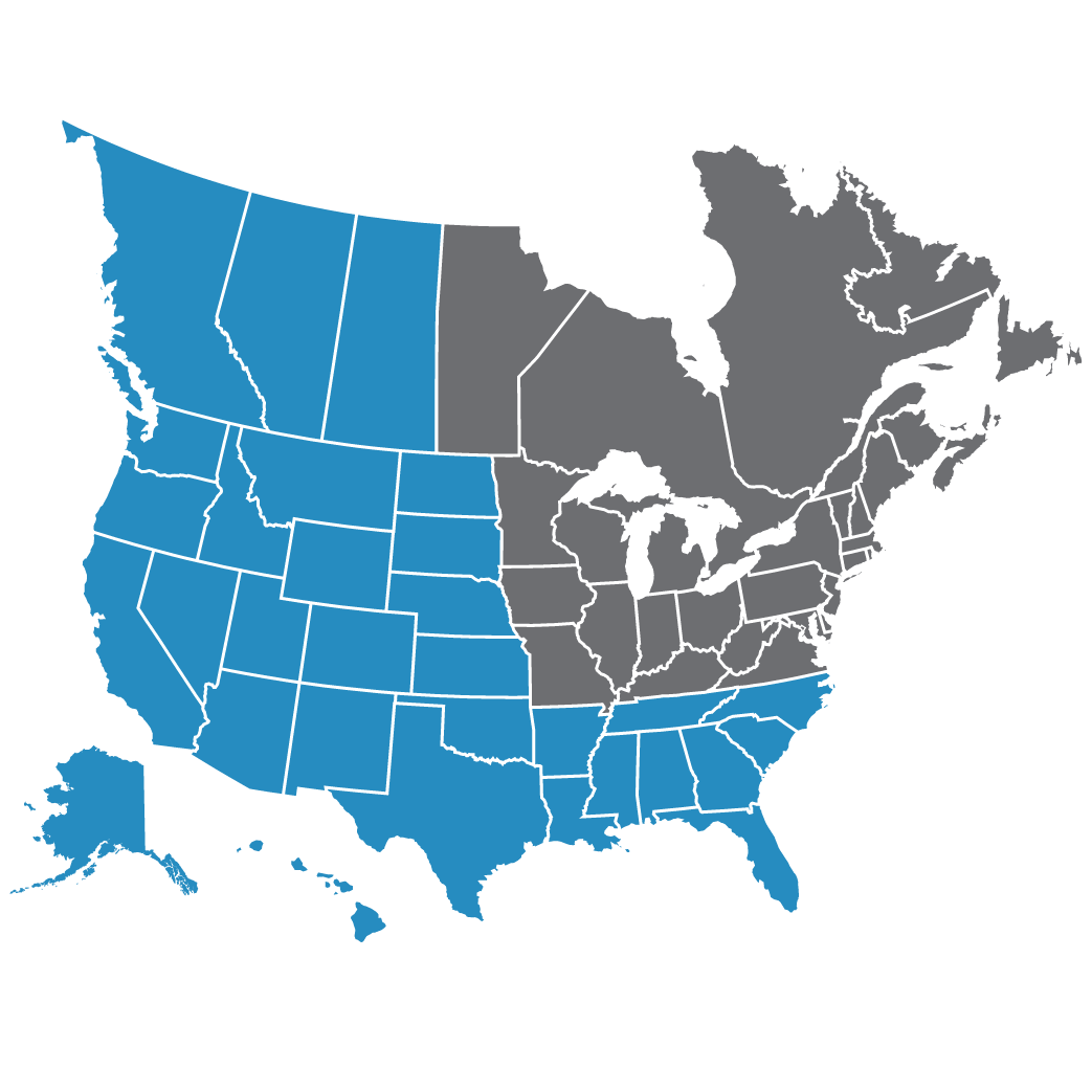 a map of the united states showing the western states in blue and gray .