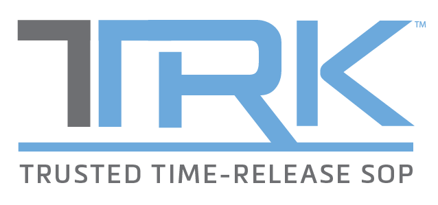 the logo for TTRK, trusted time release SOP is blue and gray .
