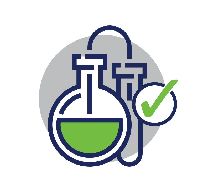 An icon of a beaker with a green liquid and a check mark.