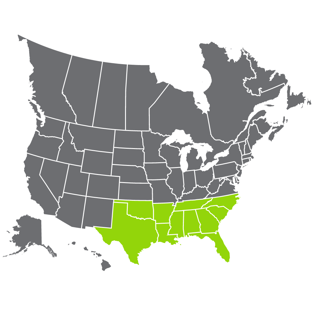 a map of the united states showing the souther eastern states in light green
