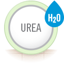 A circle with the word urea and a drop of h2o hitting it