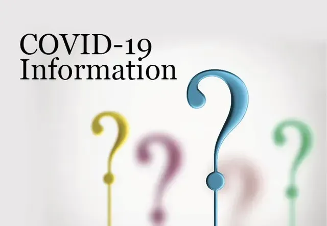 COVID-19 information with colorful question marks on a light background