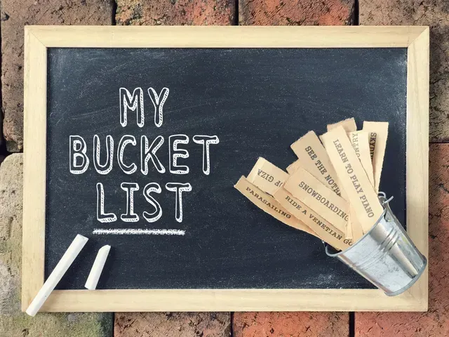 Chalkboard with “My Bucket List” and paper slips in a tin cup, with chalk sticks on the ledge.