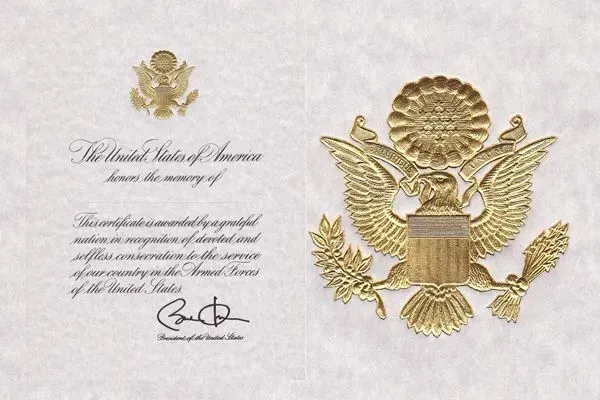 Gold U.S. presidential seal and White House stationery with printed invitation text and signature