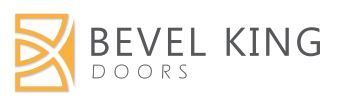 Bevel King Doors logo in gray text with an orange geometric door icon