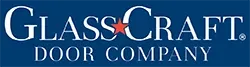 GlassCraft Door Company logo on a blue background with white lettering and a red star in the “A”