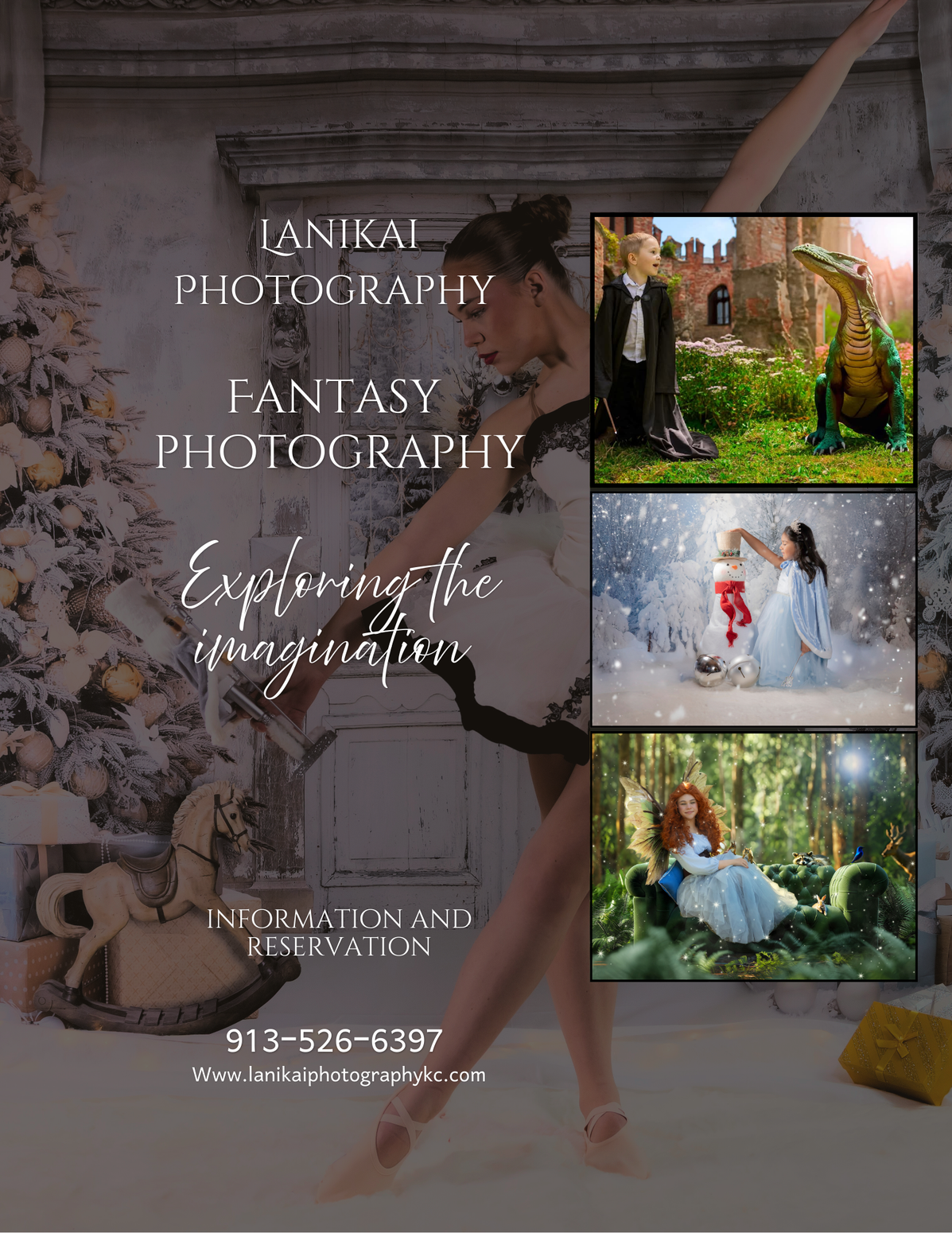Advert for Ianixal Photography: A dancer poses. Three fantasy photos: a couple, two girls, and a woman.
