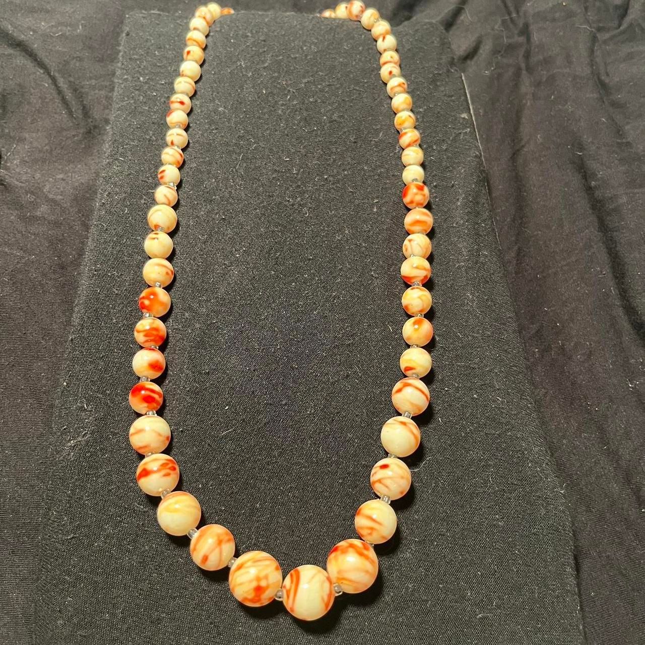 Cute White Red Orange Multicolored Beaded Necklace