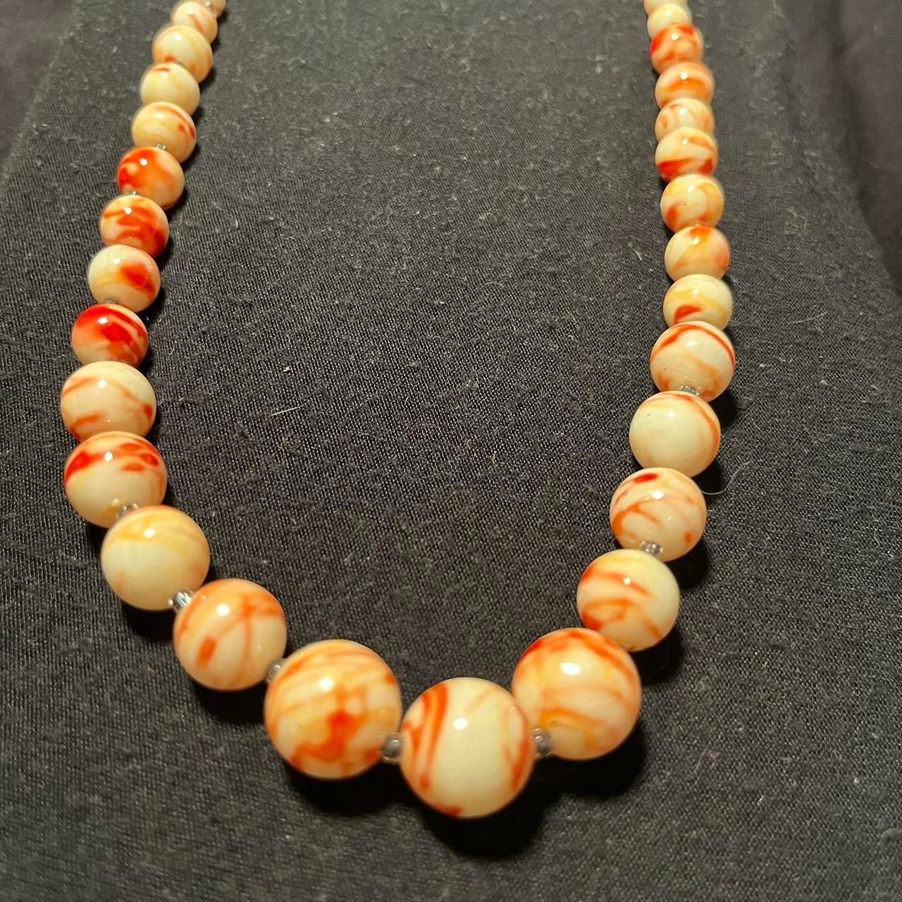 Cute White Red Orange Multicolored Beaded Necklace