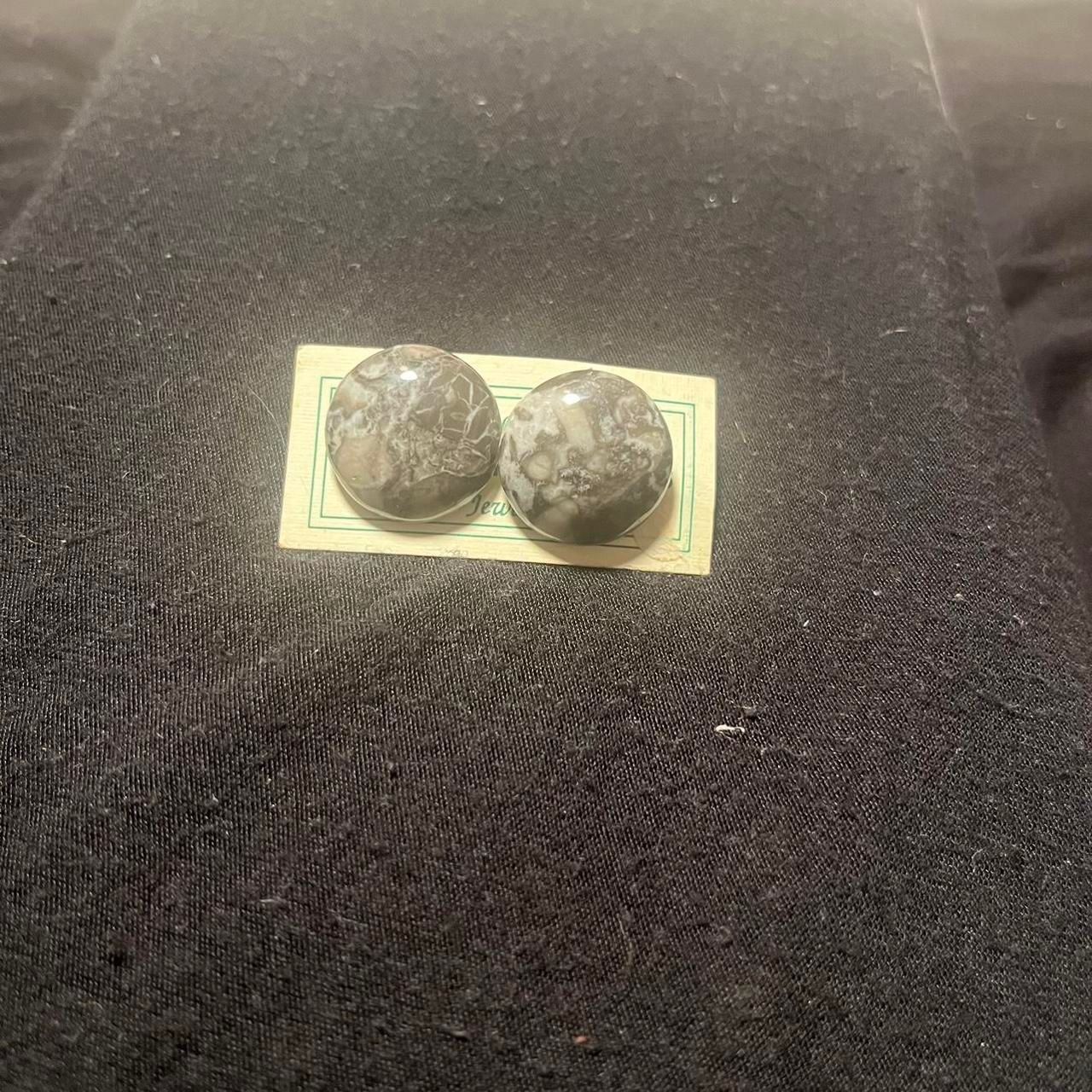 Gray Black Multicolored Stone Design Earrings