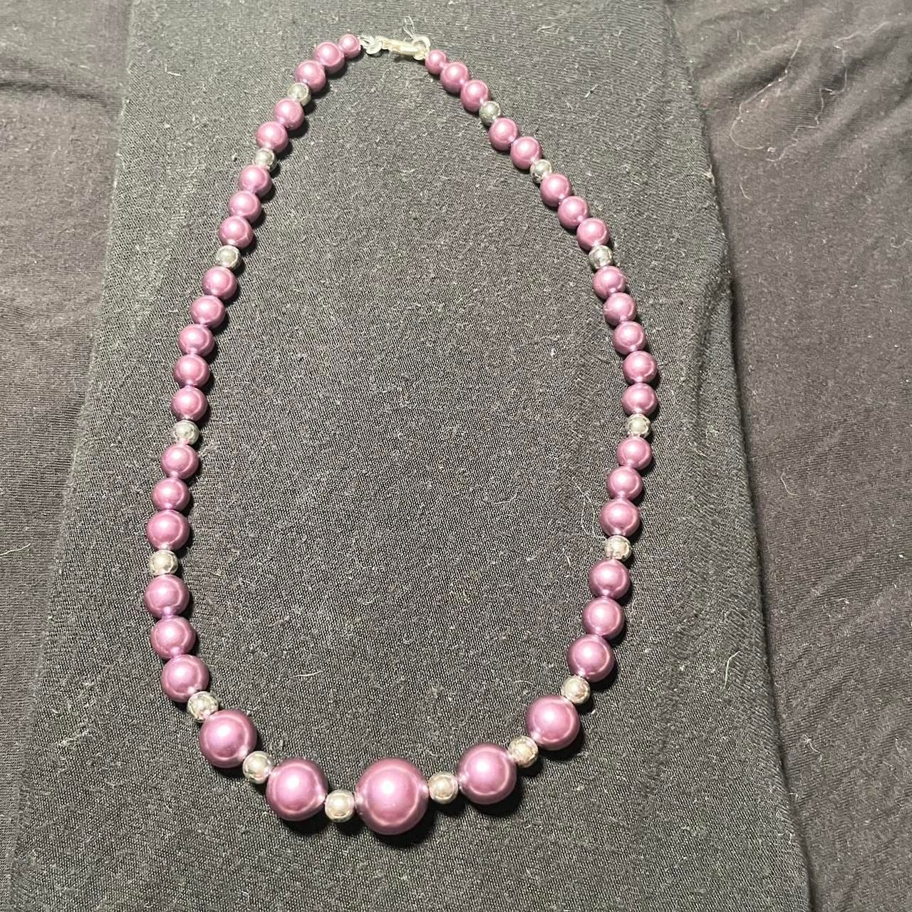 Cute Purple and Silver Beaded Necklace