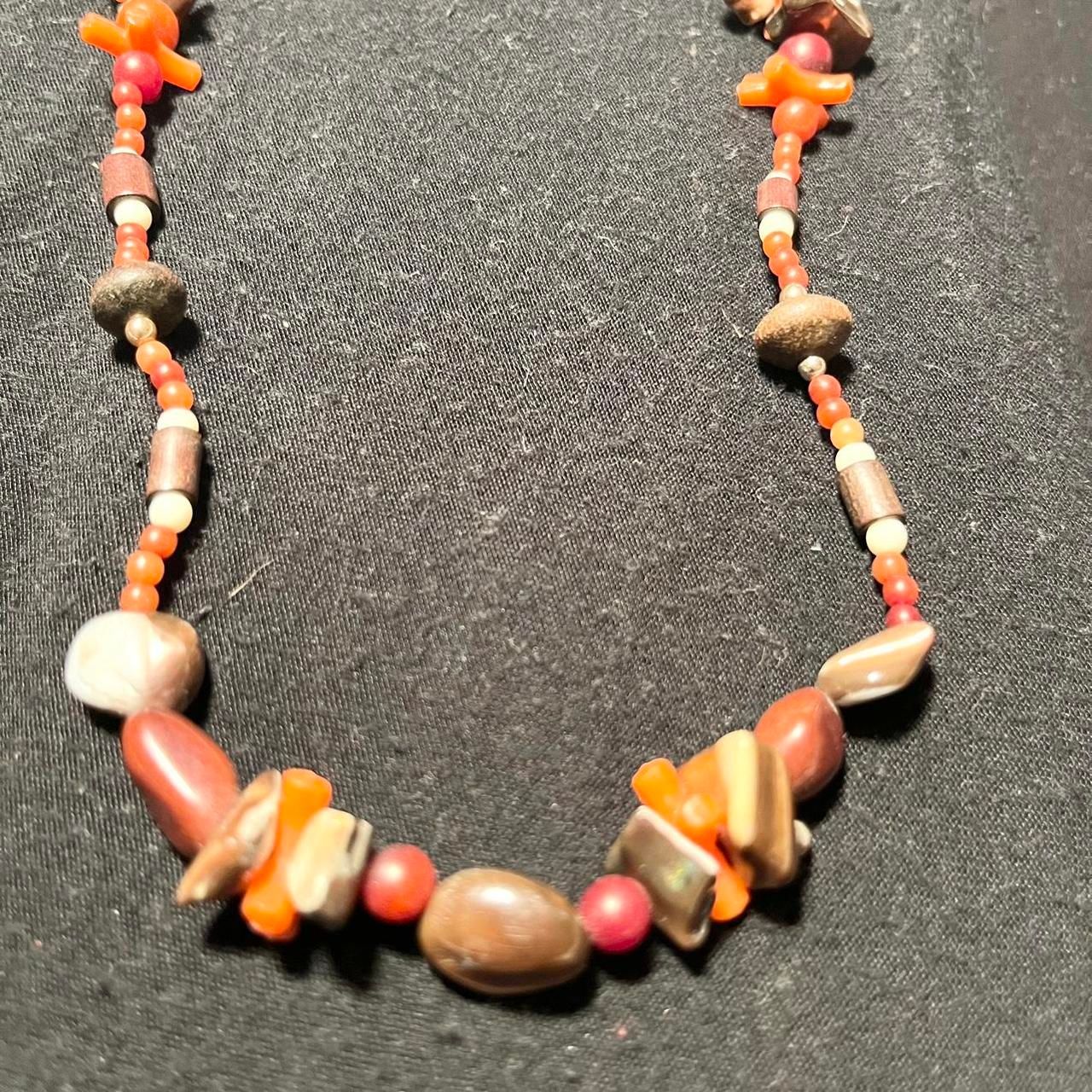 Multicolored Orange Beaded Sea Shell Necklace