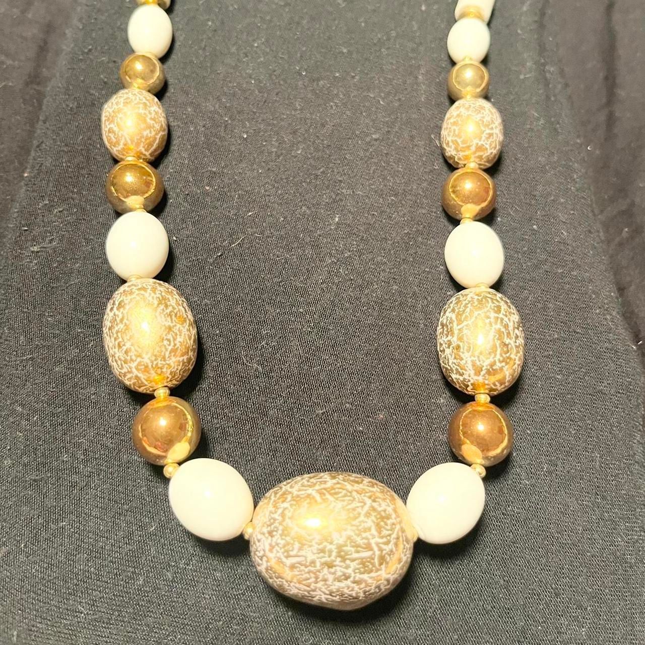 Classic White and Gold Beaded Bulky Necklace