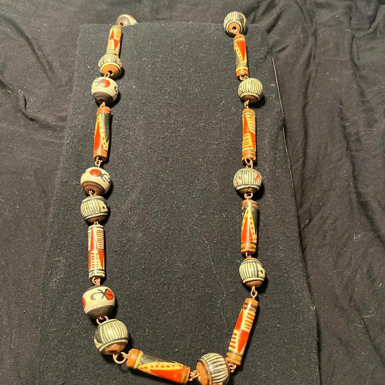 Classic Boho Beaded Red, Black, and Brown Necklace