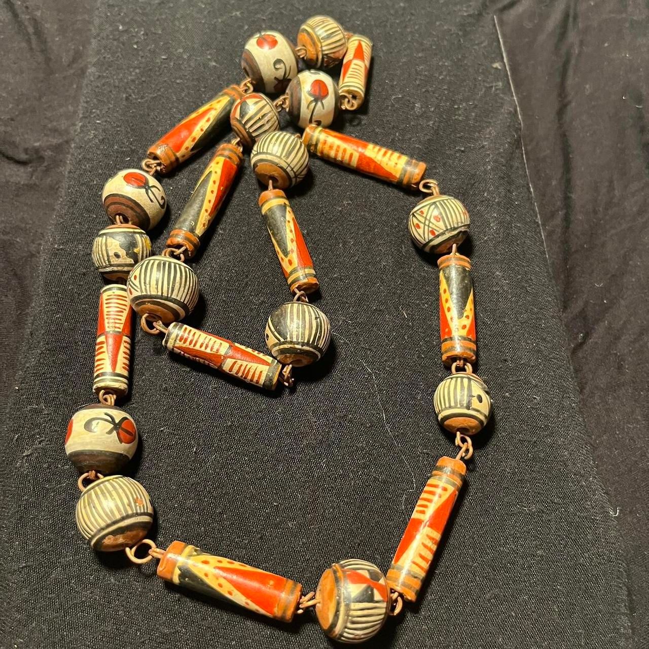 Classic Boho Beaded Red, Black, and Brown Necklace