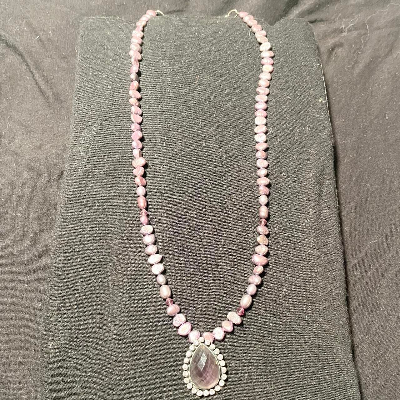 Purple Beaded Drop Pendant Necklace