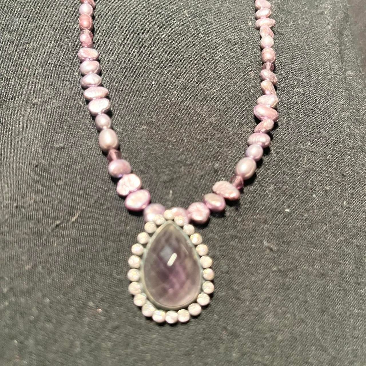 Purple Beaded Drop Pendant Necklace