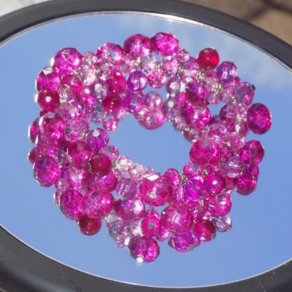 Pink Chunky Beaded Flexible Bracelet