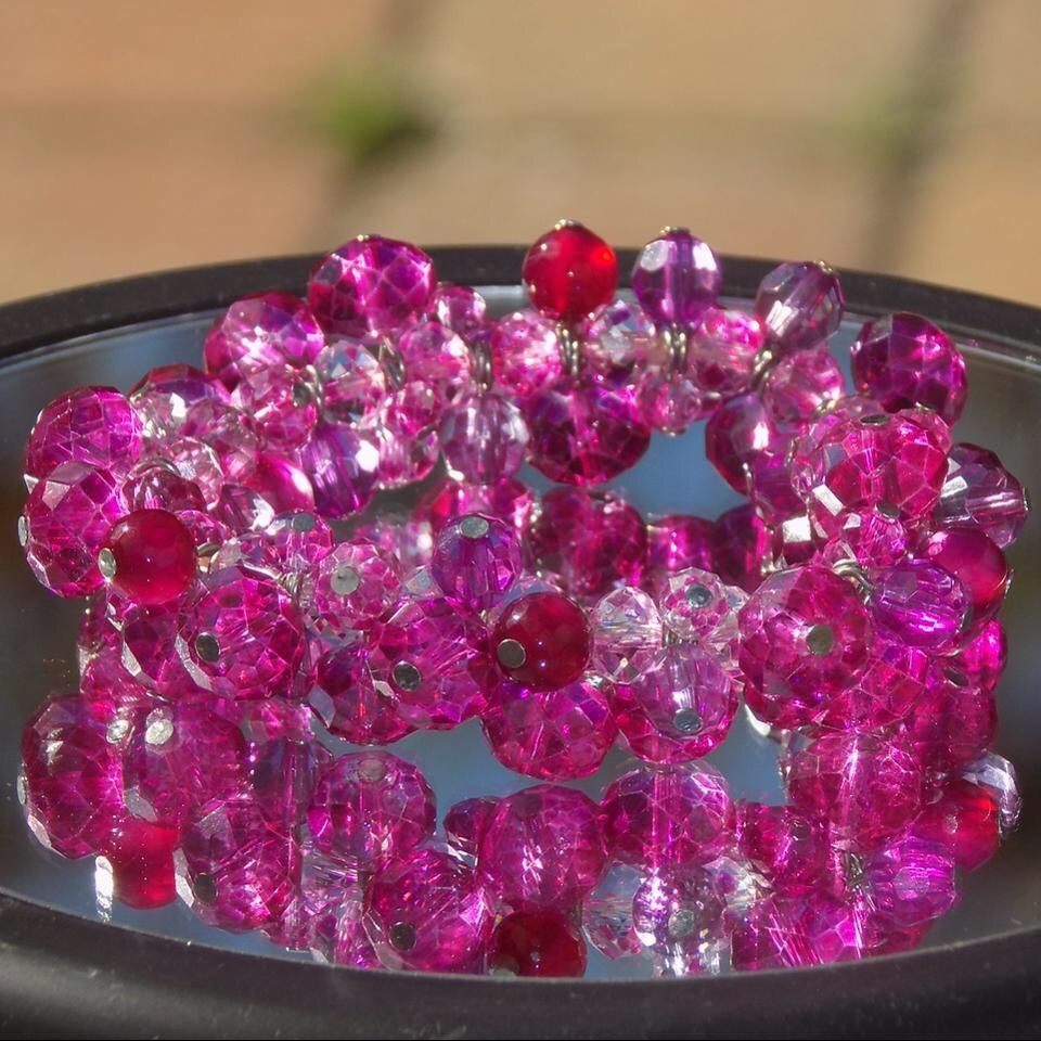 Pink Chunky Beaded Flexible Bracelet