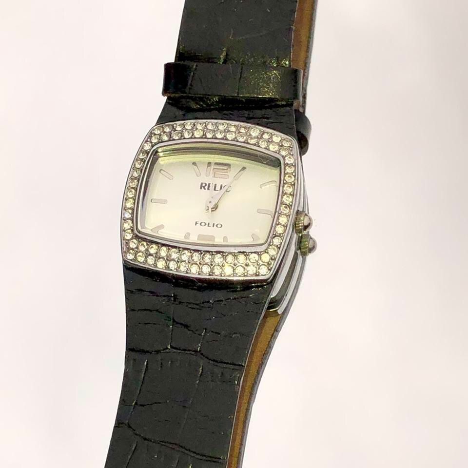 Relic Folio Black  and Silver Studded Watch