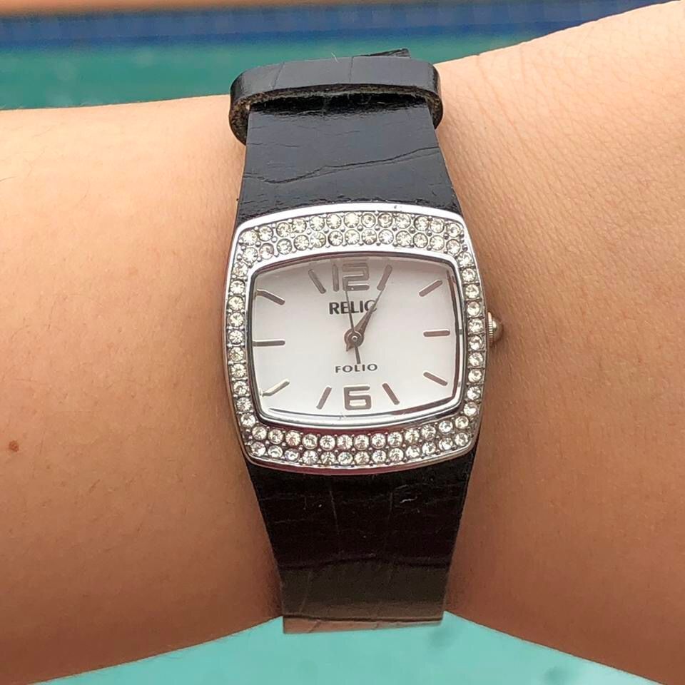 Relic Folio Black  and Silver Studded Watch