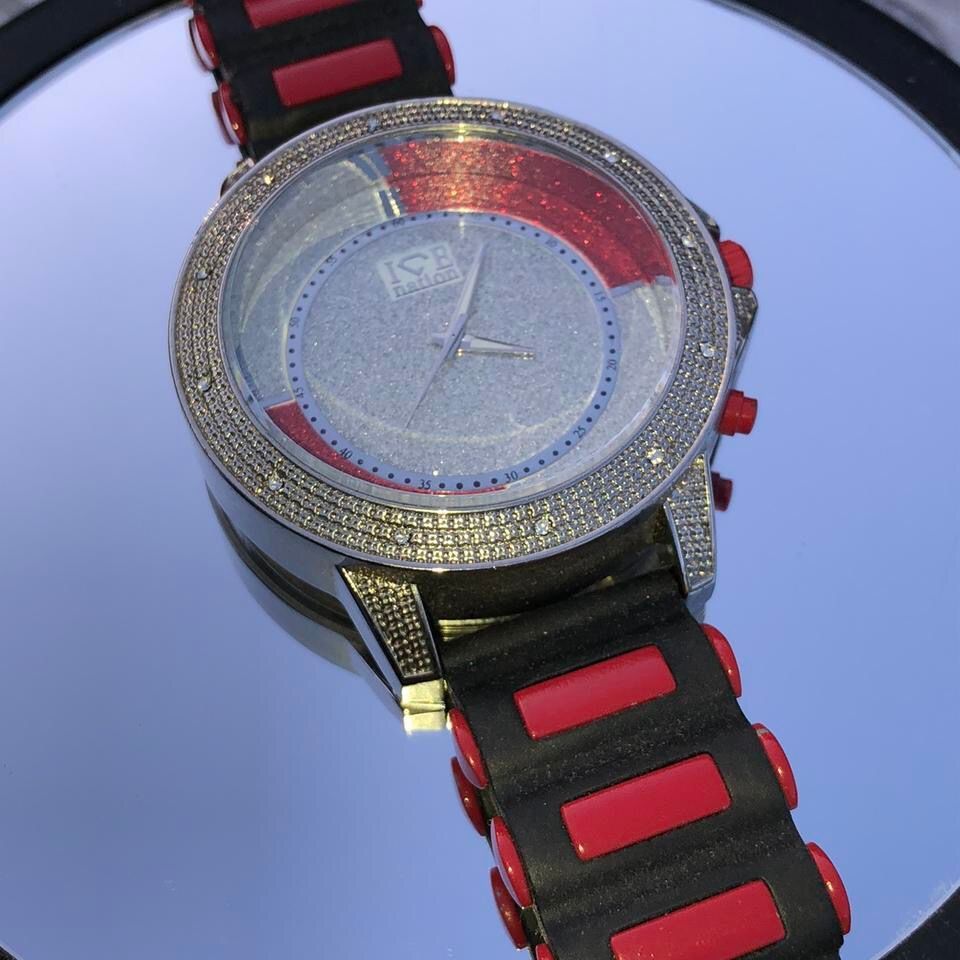 Ice Nation Large Oversized Studded Shiny Red / Black Watch