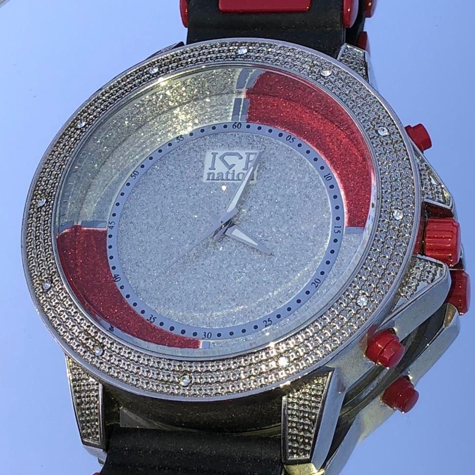 Ice Nation Large Oversized Studded Shiny Red / Black Watch