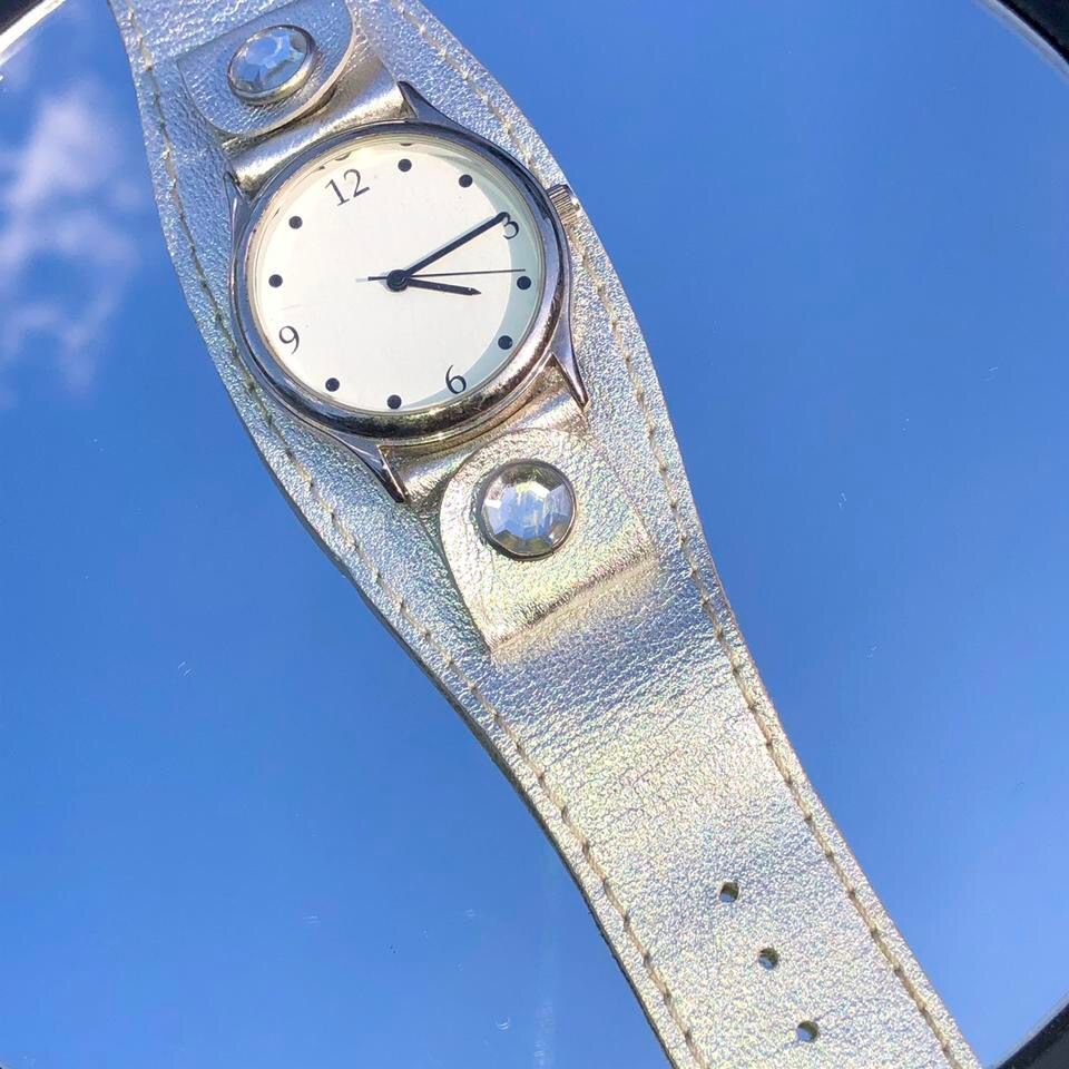 Casual Cute Gray Silver Studded Watch