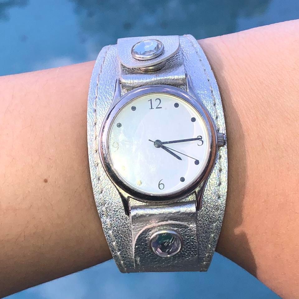 Casual Cute Gray Silver Studded Watch
