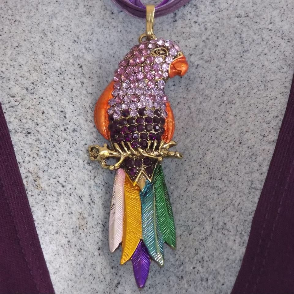 Purple Multicolored Studded Bird Pendant