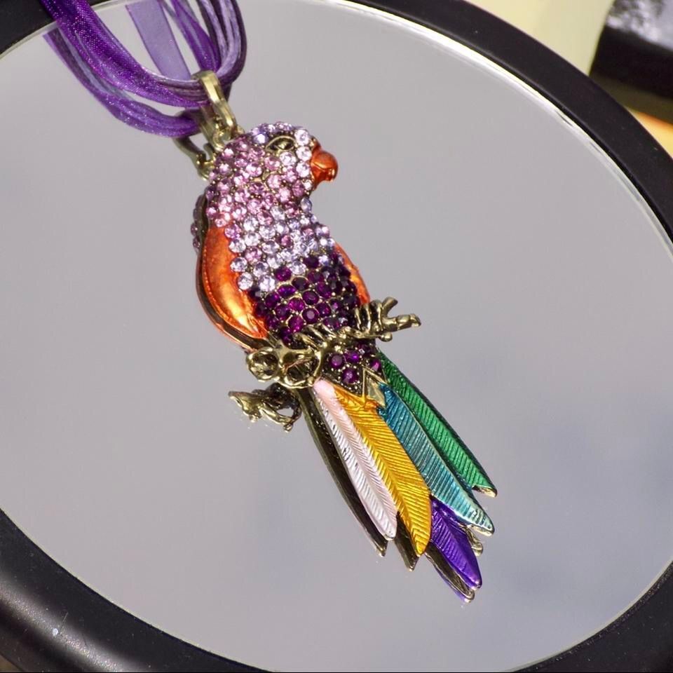 Purple Multicolored Studded Bird Pendant