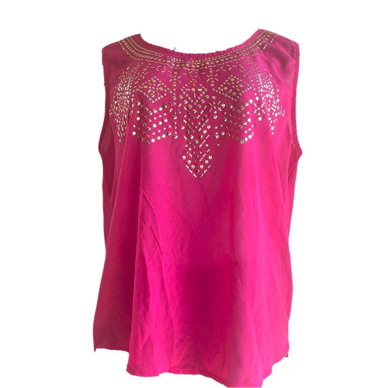 Hot Pink Armless Top with Cute Silver Studded Design