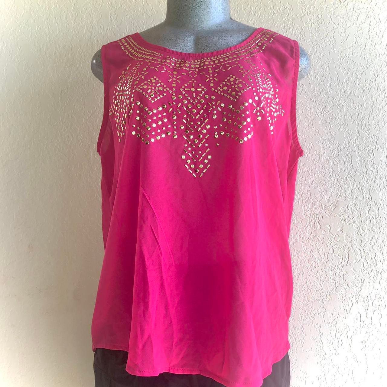 Hot Pink Armless Top with Cute Silver Studded Design