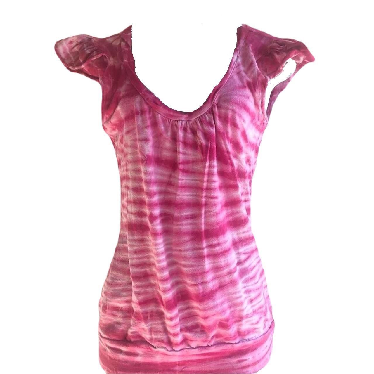 Cute Pink Tie-Dye Designed Blouse Top with Ruffled Arm Design