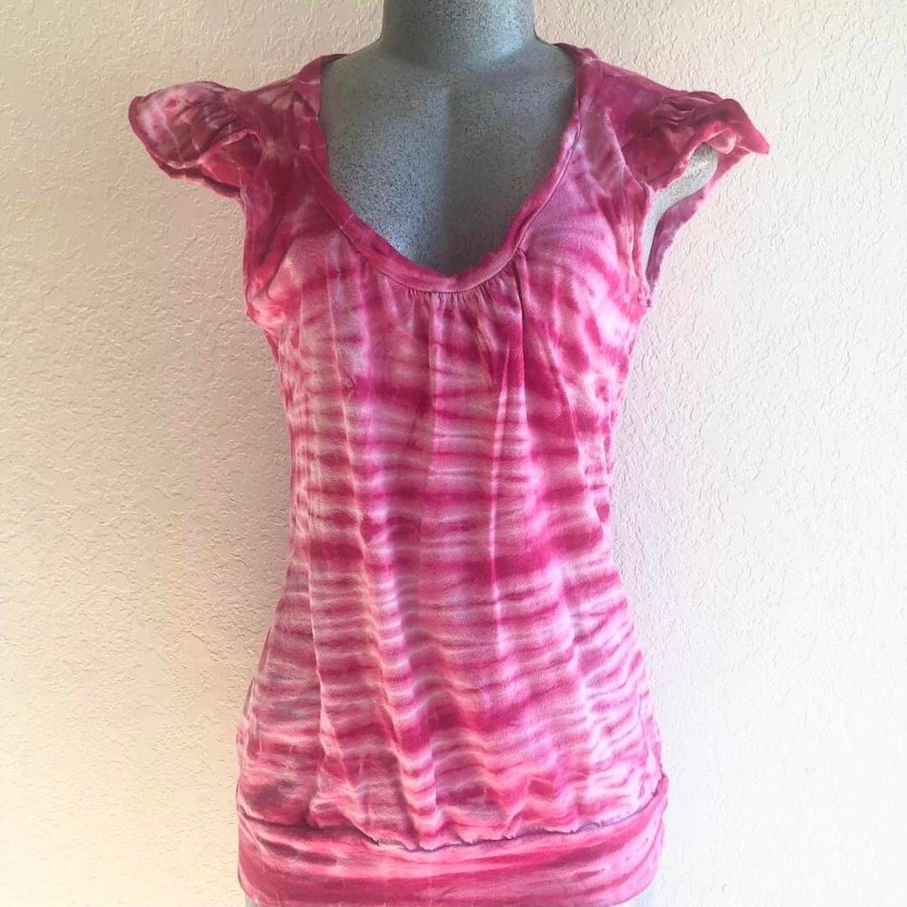 Cute Pink Tie-Dye Designed Blouse Top with Ruffled Arm Design