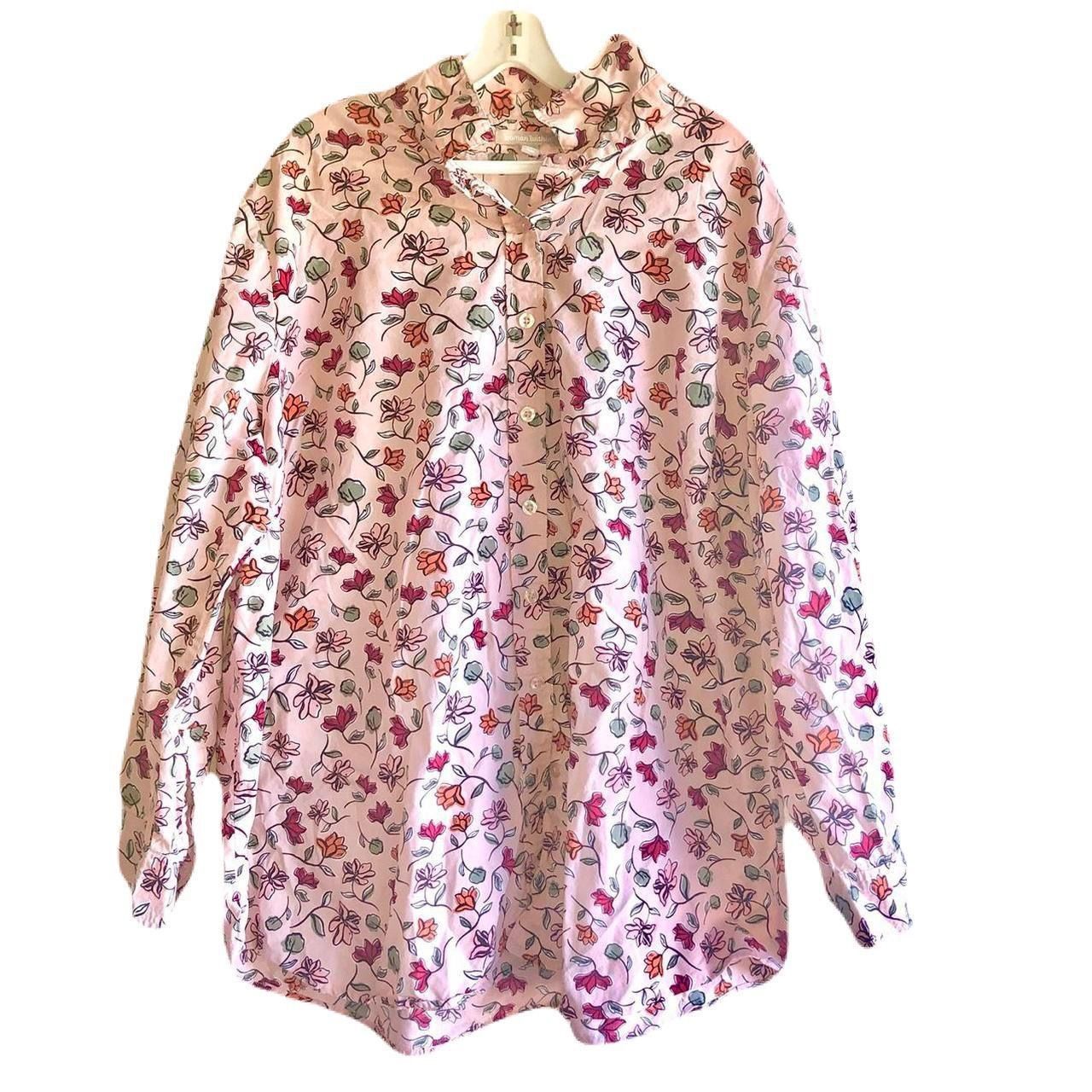 Light Pink Floral Designed Button Up Long Sleeve Shirt