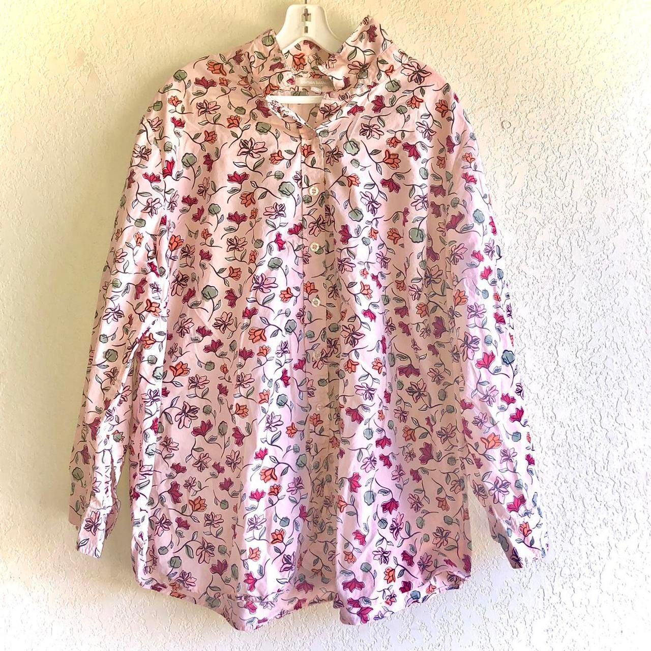 Light Pink Floral Designed Button Up Long Sleeve Shirt