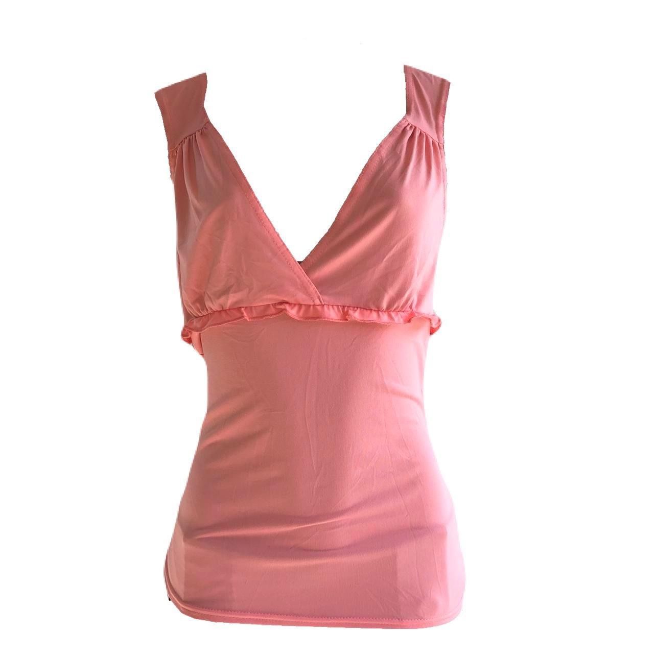 Adorable Salmon Pink Tank Top Blouse with Cute Ribbon Design Across Center