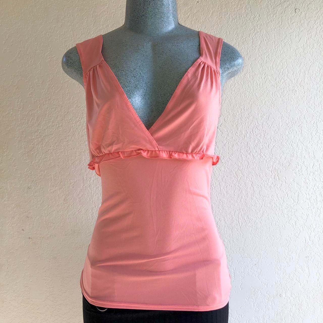 Adorable Salmon Pink Tank Top Blouse with Cute Ribbon Design Across Center
